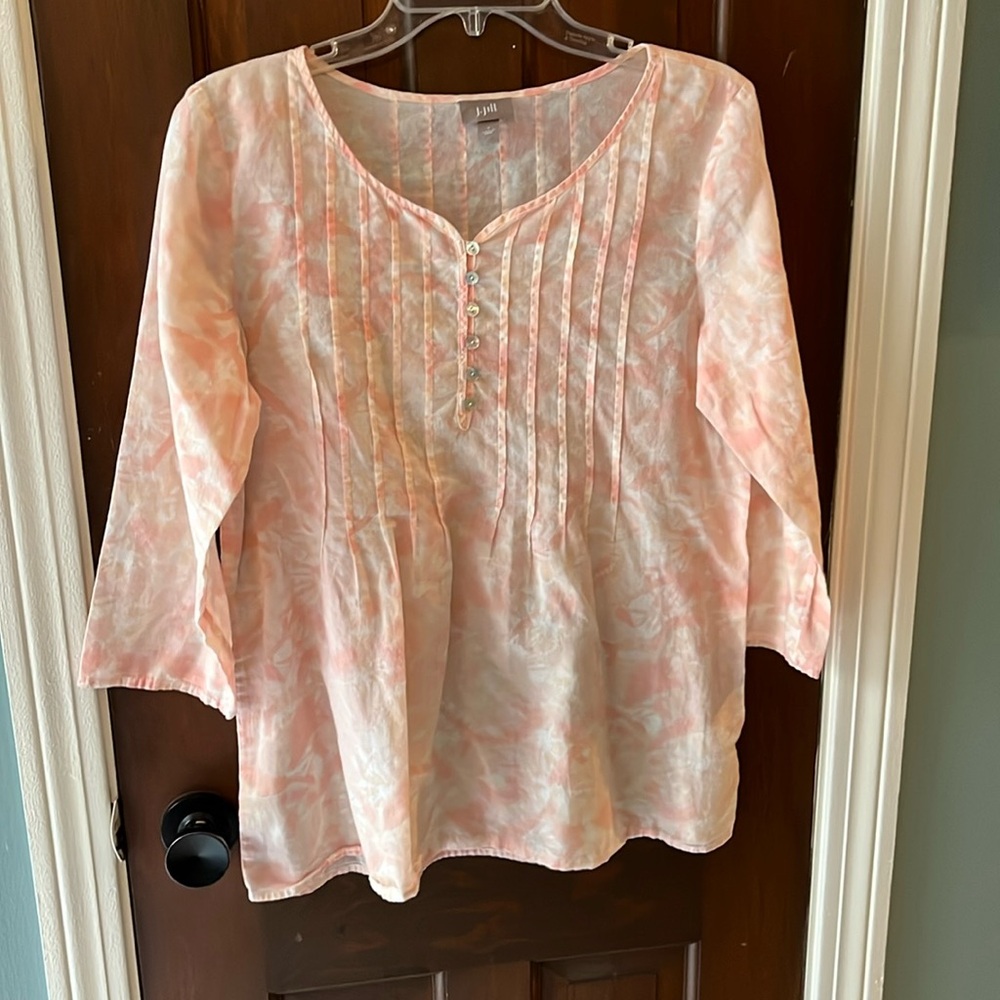 J.Jill Pink and White Soft and Lightweight Tunic 3/4 Sleeve Relaxed Fit
